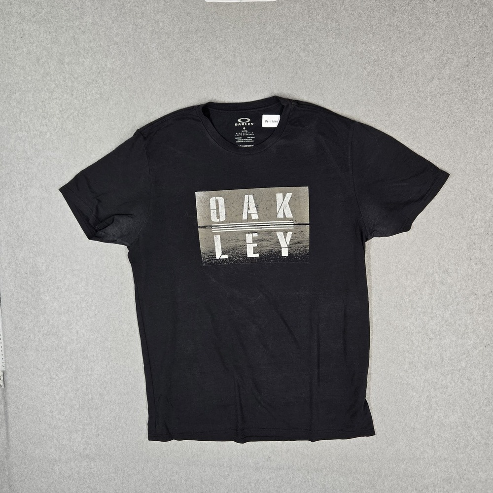 Oakley Men Shirt XL Black Graphic Logo Spellout Short Sleeve Regular Fit